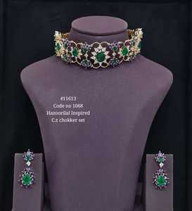 Collier ras du cou et boucles d'oreilles en zircone cubique 11613, plaqué or, laiton, bijoux géométriques, design floral classique, pour mariage et soirée - Product Image 6