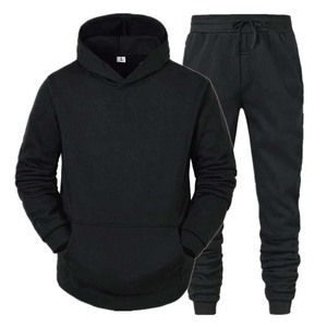 Ensemble de survêtement streetwear deux pièces en coton mélangé épais de haute qualité OEM, comprenant un sweat à capuche et un pantalon de jogging, idéal pour la gym et la course à pied - Product Image 1