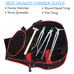 Kit d'outils de fermeur robuste rouge et noir, marteau à clous en acier, tablier, étriers à mâchoires rondes, pinces à feu, écarteur de sabots long - Product Image 3