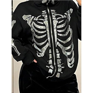 Y2k <b>Gothic</b> Graphic Hoodie <b>Jacket</b> Zip Up Sparkly Rhinestone Long Sleeve Hooded Sweatshirt Streetwear - Product Image 5