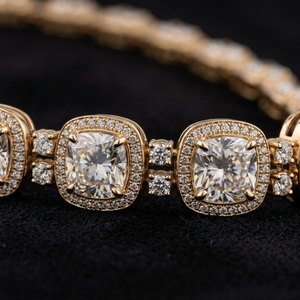 10K 14K 18K Rose Gold Plated <b>Cushion</b> Cut <b>Statement</b> Halo Tennis Necklace Featuring Lab Grown Diamonds Magnificent Collar Choker - Product Image 4