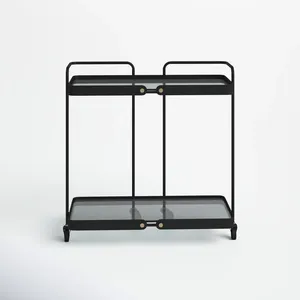 Modern <b>Black</b> Metal Serving Cart with Glass Shelves 27x13 Inch Minimalist Design for Party Storage - Product Image 6