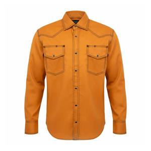 Men's Orange <b>Western</b> Style Long Sleeve Work <b>Shirt</b> With Two Chest Pockets And Snap Buttons Cotton Material Comfortable Fit - Product Image 1