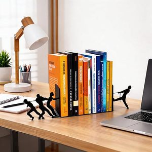 Creative Metal Bookends Human Figure Desk Organizer Storage <b>Holder</b> for Office Workspace Rectangle <b>Standing</b> Type Neatening Tool - Product Image 1