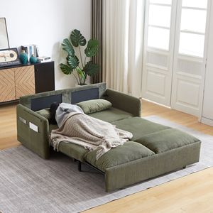 64.5 Inch Soft Corduroy Convertible <b>Sleeper</b> <b>Sofa</b> Bed 3 in 1 Adjustable Pullout with 2 Side Pockets and Pillows - Product Image 2