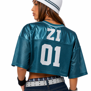 Camiseta de fútbol americano personalizada, estilo cropped de malla, oversize, streetwear, ropa deportiva para parejas, venta al por mayor - Product Image 2