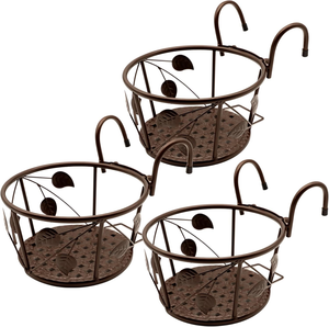 Porte-pot de fleurs en métal brun rustique avec motif de feuilles, panier décoratif pour balcon, patio, jardin, fenêtre et extérieur - Product Image 1