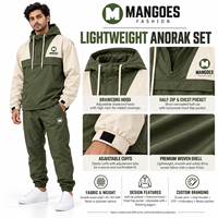 Ensemble de survêtement unisexe coupe-vent en polyester/nylon écologique, couleur olive beige, léger, respirant, avec veste à capuche et pantalon