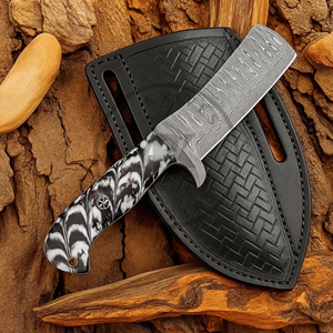 Cuchillo de caza tipo Bull Cutter, cuchillo de vaquero, acero de Damasco, hecho a mano, para exteriores, OEM, personalizable, 2026, 3 años de garantía, mango de madera Pakka - Product Image 1