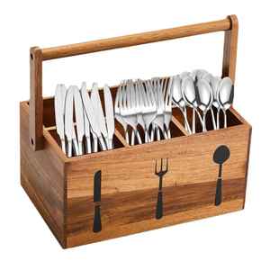 Expandable Bamboo Drawer Cutlery Organizer <b>Adjustable</b> Kitchen Utensil Tray Spoon Fork Knife Storage Divider - Product Image 4