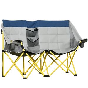 Sedia da Campeggio Oversize Stile Loveseat, Sedia Pieghevole Mediterranea con Borsa per il Trasporto e Portabicchieri per Spiaggia, Picnic e Escursioni - Product Image 1