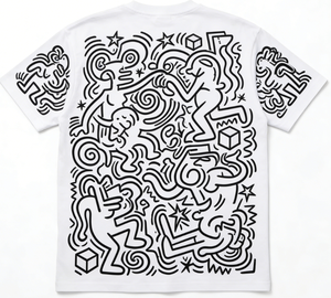 Camiseta Negra Extra Grande para Hombre, Estampado de Arte Abstracto con Líneas de Doodle, 100% Algodón, Estilo Casual Urbano, Manga Corta, Alta Calidad - Product Image 4