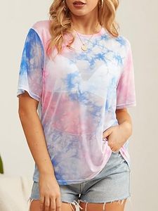 Débardeur en résille respirant pour femme, sexy, transparent, tie-dye, court, éco-responsable, pour clubbing et entraînement, t-shirts en résille tie-dye - Product Image 5