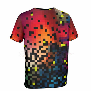 T-shirt à manches courtes pour homme avec imprimé géométrique pixelisé, coupe classique, col rond, style décontracté, respirant, en polyester tricoté - Product Image 5