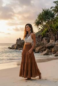 Falda larga bohemia escalonada para mujer, de gasa de algodón orgánico, amplia y fluida, ligera, estilo bohemio, para verano - Product Image 3