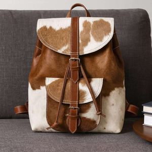 Wholesale cowhide leather bags Genuine cowhide leather hair on school <b>backpacks</b> bulk supplier OEM custom branding export quality - Product Image 3