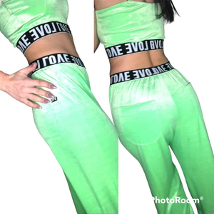 Custom Women Velvet Three Piece Tracksuit Set Sexy Tube Top Flare Pants <b>Bell</b> Sleeve Crop Shrug Lounge Wear - Product Image 3
