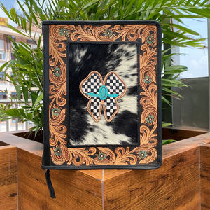 กระเป๋าใส่เอกสารมีซิปลายดอกไม้หนังวัวขนสัตว์ลายผีเสื้อลายตาราง - Product Image 4