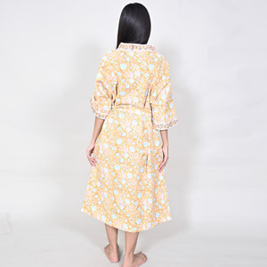 Robe kimono en coton pour femmes, imprimé floral, robe longue enveloppante, vêtements de nuit doux et respirants, vêtements de détente - Product Image 5