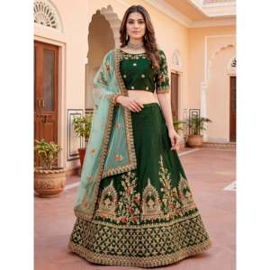 Graceful Green Thread Embroidered Silk <b>Wedding</b> Lehenga Choli - Product Image 1