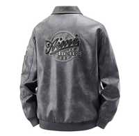 Veste en cuir véritable pour homme, coupe slim, imperméable, style motard, col montant, fermeture éclair, design avec patch brodé, couleur unie