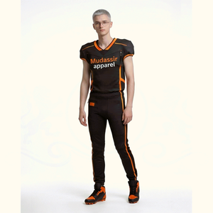 Maillot de football américain pour homme Mudassir Apparel, noir et orange, sans manches, col en V, respirant, ajusté, en mesh - Product Image 1