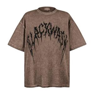 เสื้อยืดโอเวอร์ไซส์แฟชั่นใหม่สำหรับผู้ชาย ผ้าฝ้าย 100% สกรีนลายโลโก้แบบย้อมสีเอซิด คอโอ แขนสั้น สไตล์สตรีทแวร์ - Product Image 1