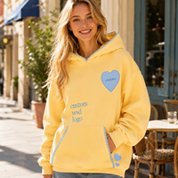 Hoodie Wanita Oversize 100% Katun Kasual Rajutan dengan Bordir Patch Hati & Detail Jahitan Kontras