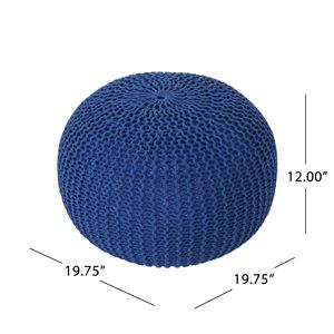 Pouf rotondo in maglia di cotone Bordeaux in blu Navy - Product Image 4