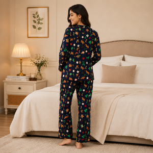 Wholesale Women's Printed Cotton Jersey Pajama <b>Set</b> Digital Printing Neck Elastic Waist Long Sleeves Soft Fabric OEM/ODM Custom - Product Image 5