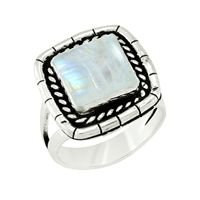 Bague de mariage fine en argent sterling 925 massif, design carré vintage, sertie de pierre de lune arc-en-ciel, idéale pour les cadeaux de fête