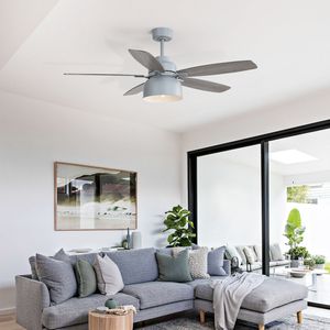 Ventilatore da soffitto premium da 52 pollici grigio cemento con motore DC, luce, lampadina E26 e telecomando, 5 pale in compensato - Product Image 3