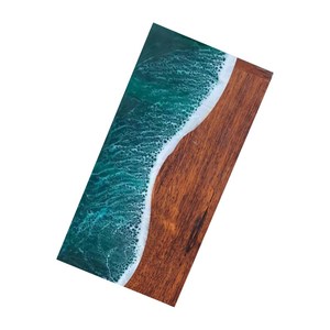 Urna Funeraria Artesanal de Madera de Palisandro con Arte de Resina de Olas Oceánicas, Recuerdo Conmemorativo - Product Image 1