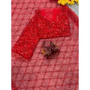 Hermosos vestidos elegantes Sari para fiesta y trabajo con bordado de lentejuelas - Product Image 5