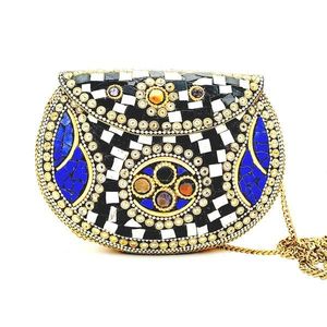 Pochette vintage en métal argenté antique pour femmes, accessoires de mode en cristal - Product Image 1