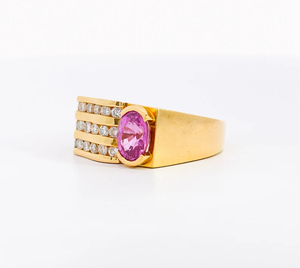 Women's 18K <b>Gold</b> Plated Alloy Wedding Band <b>Ring</b> with Pink Cubic Zirconia Channel <b>Set</b> Diamonds IGI Certified Party Jewelry Gift - Product Image 1