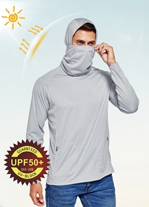 Unisex Light Gray Long Sleeve Fishing <b>Shirt</b> UPF 50 Anti-Uv Quick Dry Breathable 88% Polyester 12% Spandex Solid Color Pullover - Product Image 3
