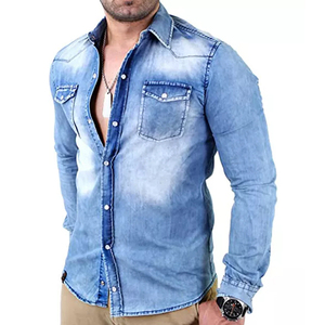 Camisas de Algodón 100% para Hombre de Alta Calidad al por Mayor, con Aspecto Desgastado, Modernas, de Manga Larga, Informales, de Mezclilla - Product Image 3