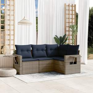 Conjunto de Sofá de Jardín de Mimbre Sintético de 4 Plazas con Cojines, Muebles de Mimbre Contemporáneos para Exteriores - Product Image 1