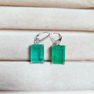 Gorgeous <b>Emerald</b> <b>Stud</b> Earrings Octagon Cut 925 Sterling Silver Gold Plated Classic Green May Birthstone Anniversary Gift Her - Product Image 1