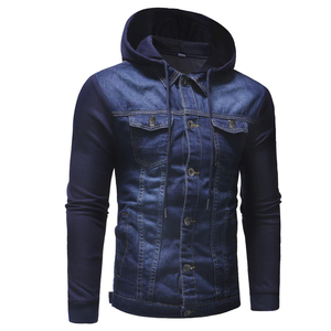 Veste en jean bleu foncé pour homme, à capuche, coupe ajustée, simple boutonnage, pour l'automne - Product Image 2