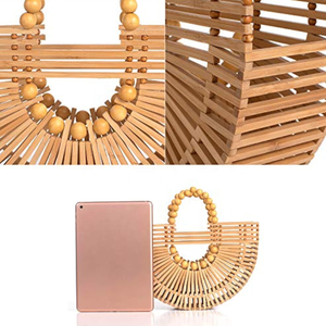 กระเป๋าไม้ไผ่สไตล์โบฮีเมียนธรรมชาติสำหรับผู้หญิงกระเป๋าทรงหยดน้ำแบบเปิดสำหรับฤดูใบไม้ผลิ/ฤดูใบไม้ร่วง/ฤดูร้อน - Product Image 3