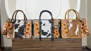 Large Capacity <b>Hand</b> Tooled Genuine Cowhide Leather Sunflower Tote <b>Bag</b> Concealed Carry Purse Western Carving <b>Laptop</b> Office <b>Bag</b> - Product Image 4