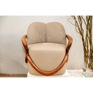 Sillón de Lujo con Tapicería de Cuero, Estructura de Madera de Nogal, Reposabrazos de Madera Sólida para Sala de Estar Moderna, Salón, Hotel PISANO - Product Image 1