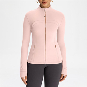 Chaqueta Deportiva Rosa con Cuello Alto y Cremallera, Ajustada, Transpirable, para Otoño, Material de Spandex y Poliéster - Product Image 1