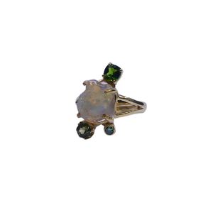 Wedding Wear 925 Sterling <b>Silver</b> Gold Plated Jewelry <b>Opal</b> Peridot Tsavorite Gemstone Classic <b>Ring</b> - Product Image 1