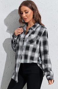 Unisex Flannel Plaid Shirt Long Sleeve Button <b>Down</b> Casual Regular Fit Autumn Wear With Pockets - Product Image 2