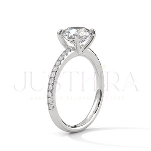 Round Cut Moissanite Diamond Ring 2.70 TC Vintage Halo 14k White Gold Cathedral Band Pave Bridge Engagement Ring Gift For Her - Product Image 4
