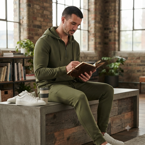 Conjunto Deportivo Casual para Hombre, Sudadera con Cierre de Cremallera y Pantalones Jogger, Color Verde Oliva, para Otoño - Product Image 5