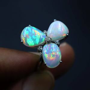 Bague en argent sterling 925 avec opale éthiopienne naturelle multicolore et diamant, bijou cadeau pour femme - Product Image 2